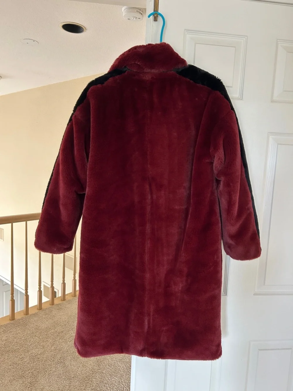 Sam Edelman Burgundy Faux Fur Coat with Black Accents - Picture 9 of 9
